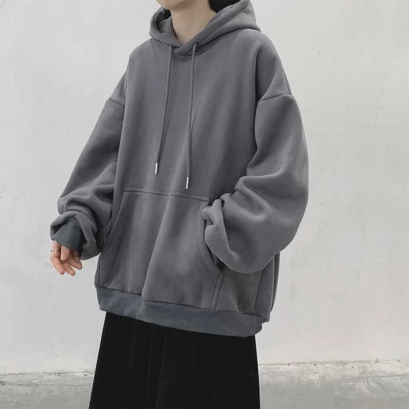 Dark gray hooded mens sportswear autumn and winter clothing solid color W250117