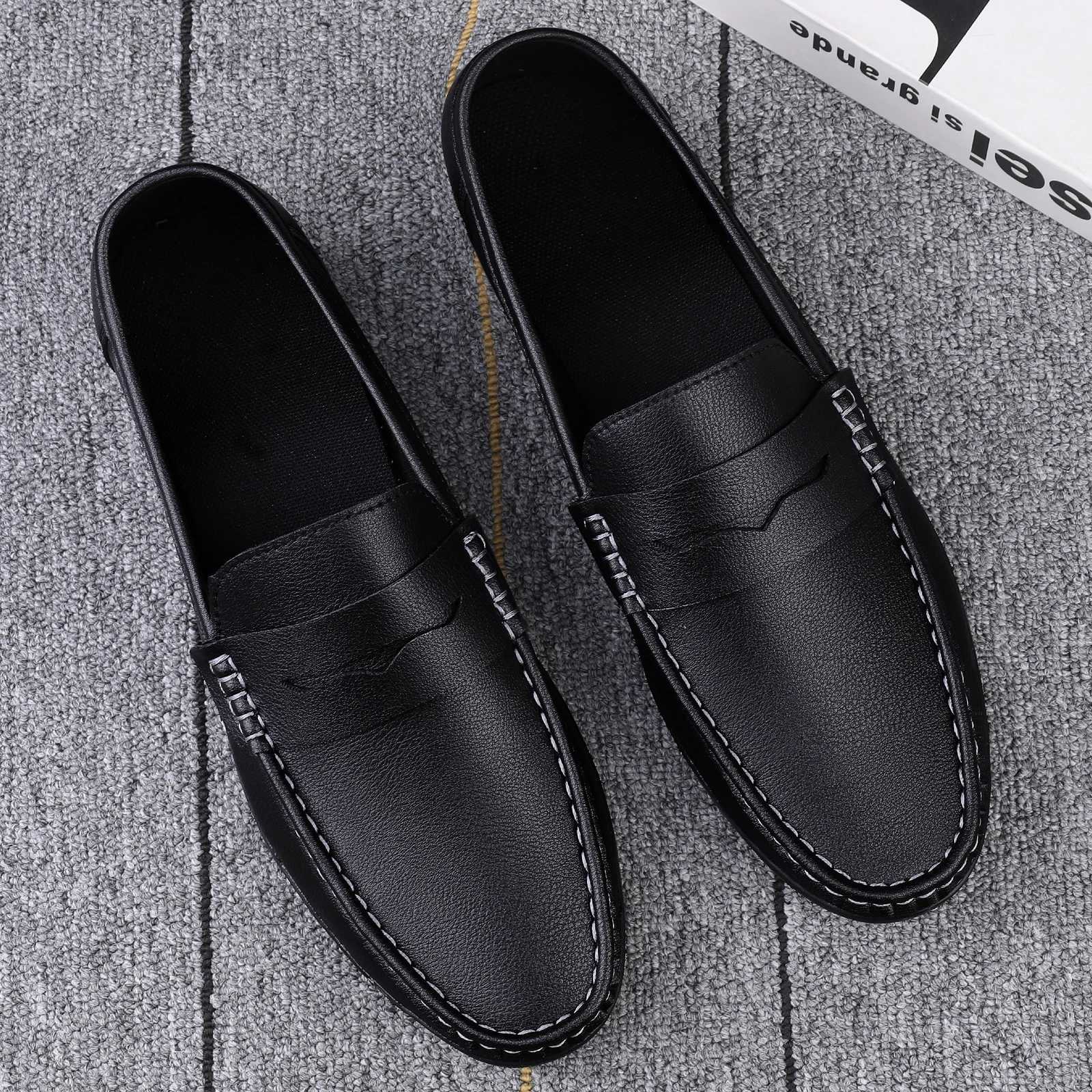 Summer Mens Casual Loafers Leather Loafer Shoes For Men Fi Light Flats Man White Sneakers Slip- Driving Big Size 38-47XJ250118