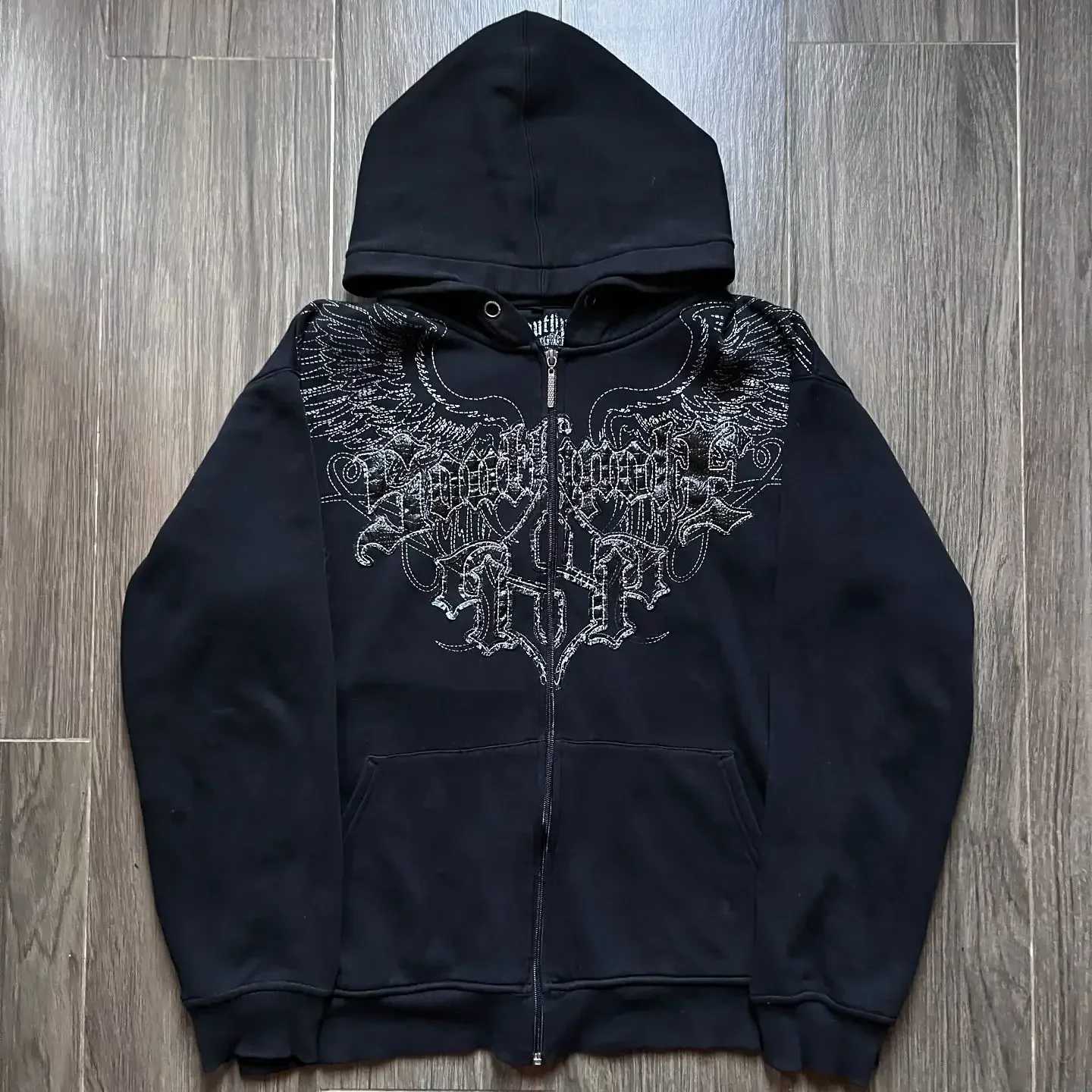 Y2K Fashion Zipper Hoodie New Gothic Large Pattern Printed Embroidered Hoodie Mens Loose Sweater Couple Casual Hoodie W250117