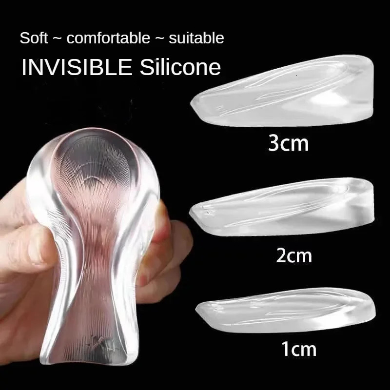 3CM 2CM Silicone Gel Height Increase Insoles Heel Lifting Inserts Invisible Transparent Foot Care Protector Elastic Shoe Insert 250121