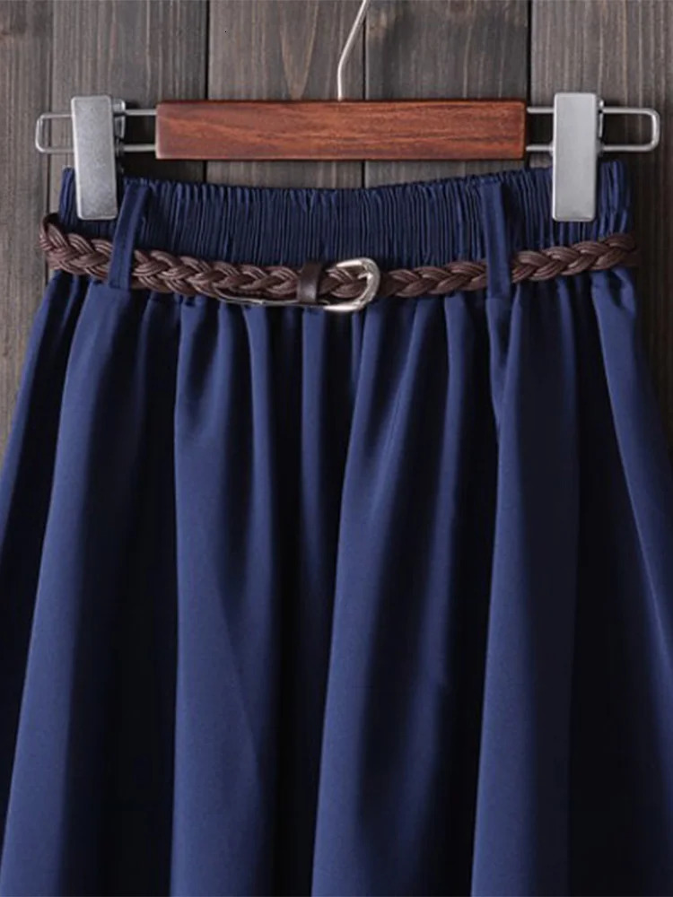 Midi Knee Length Summer Skirt Women With Belt Fashion Korean Ladies High Waist Pleated Aline School Female 250121