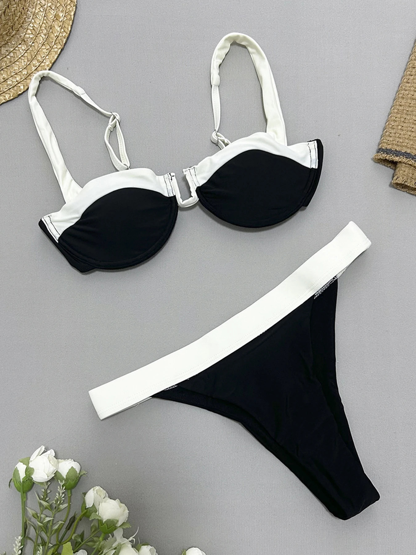 Sexy U-Bar Bikini Sets Swimsuit For Women Push Up Swimwear Contrast Color Patchwork Bathing Suit Two Pieces Beachwear 250117