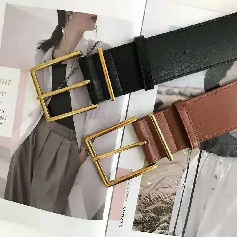 Womens Fashion Black Wide Belt Square Pin Buckle Imitation leather Waist Strap Decorative Coat Dress Simple Dress Waistband W250120