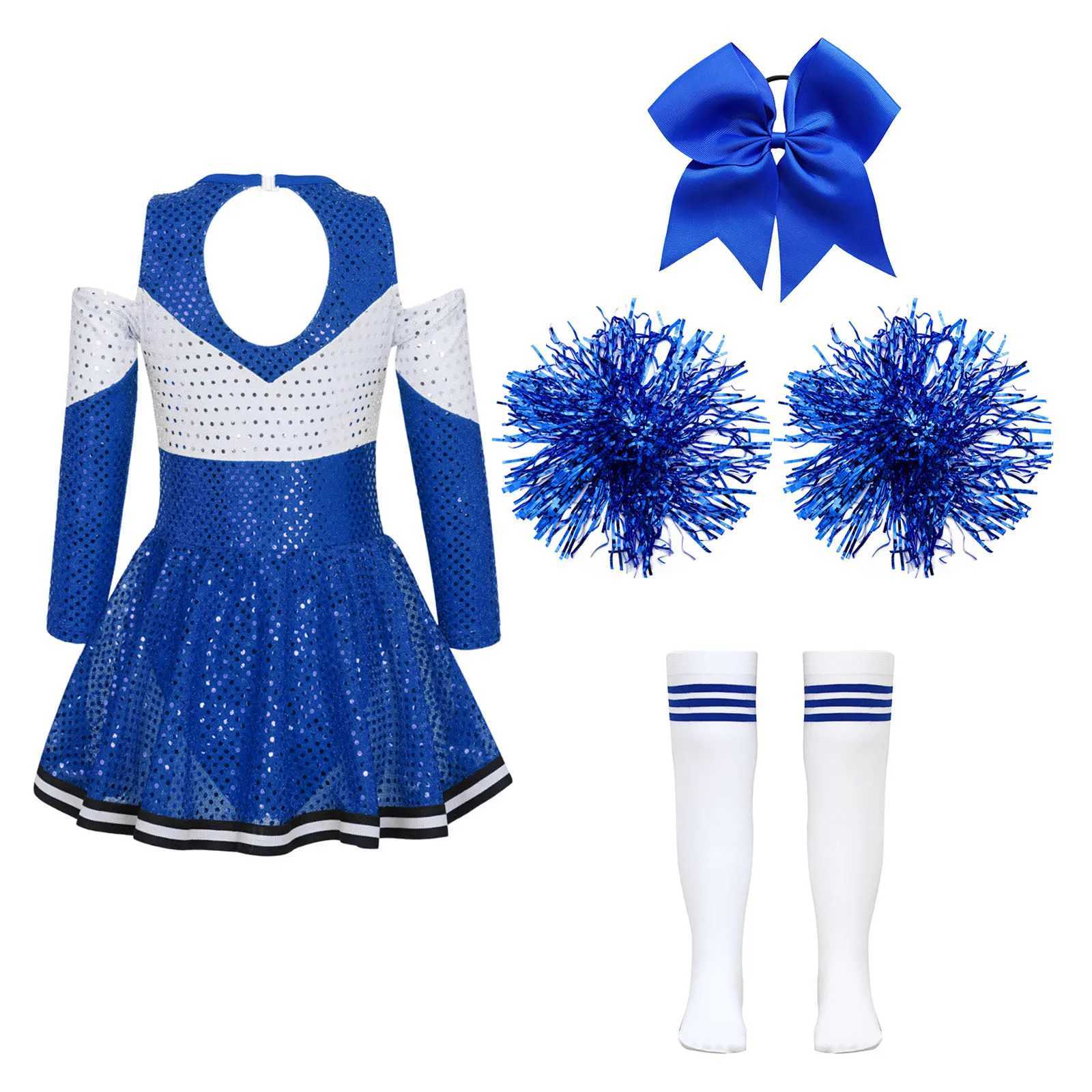 Childrens girls cheerleading dance costumes childrens glitter cheerleading uniforms dresses headwear handmade socks cheerleading costumesW250121