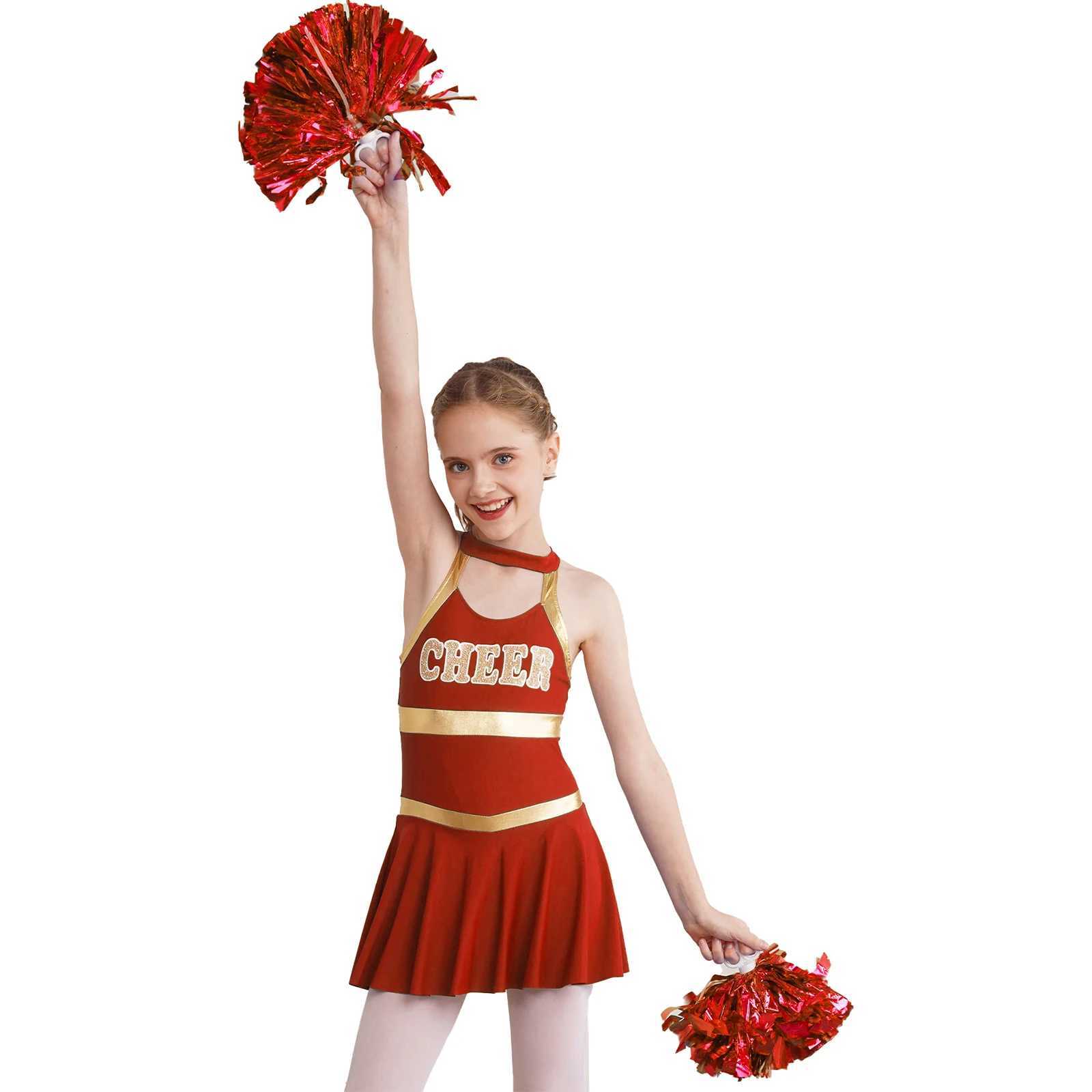 Kids Cheerleading Costume for Girls Cheerleader Uniforms Sets Sleeveless Letters Printed Cheer Dance Dress Cheerlead CostumesW250121