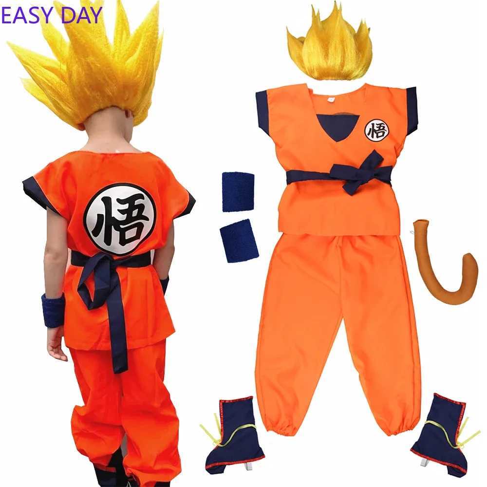 Kids Anime Son Goku Cosplay Costumes Krillin Training Clothes Superhero Outfits with Super Saiyan Wig Comic Con Party Costume W250117