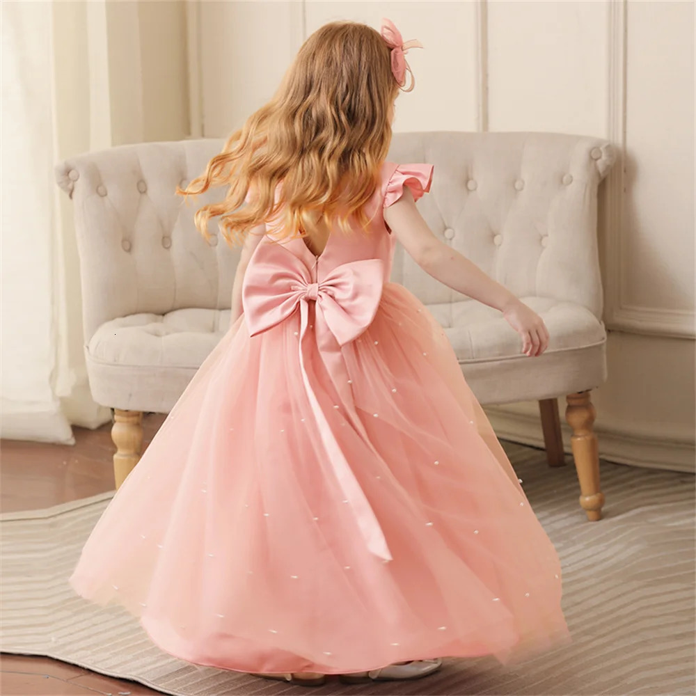 In Stock 4-12 Years Girls Party Dresses Back Big Bow Prom Gown For Children Kids Formal Events Costume Birthday Princess Clothes 250117