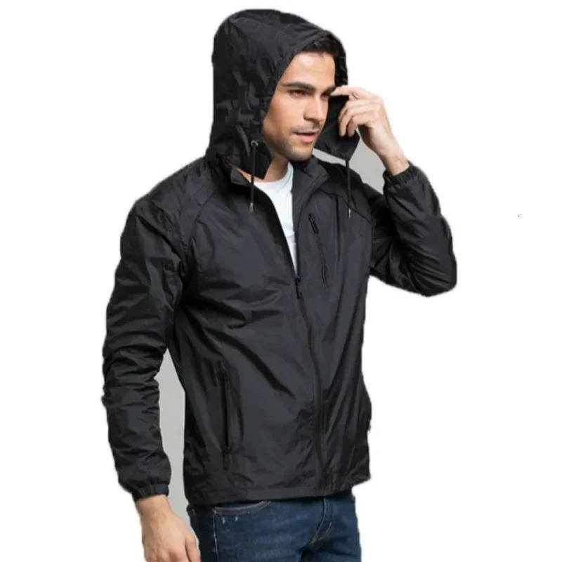 Mens thin hooded sports windproof jacket breathable outdoor hiking hunting climbing training waterproof 250122