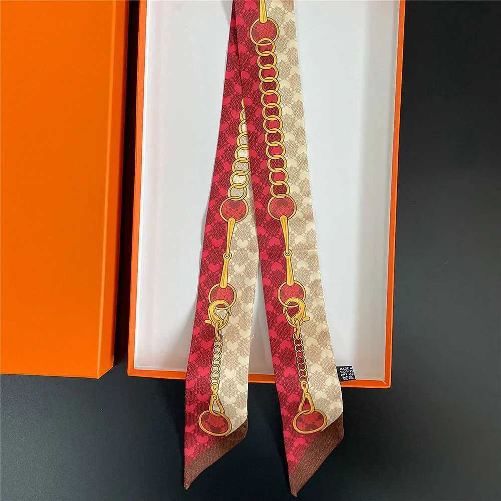 2024 New Luxury Polyester Silk Scarf Chain Printing Womens All Seasons Decorative Thin Scarf Headband 90*5cm W250118