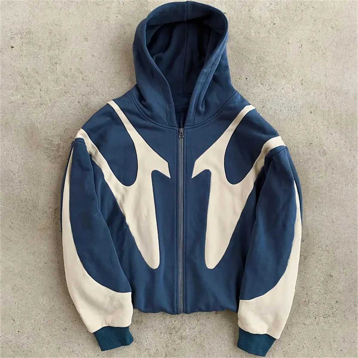 Y2K Hip Hop American Hoodies Women Men Fashion Retro Zipper Streetwear Harajuku Patchwork Coat Spring Fall Printed Sweatshirts W250117