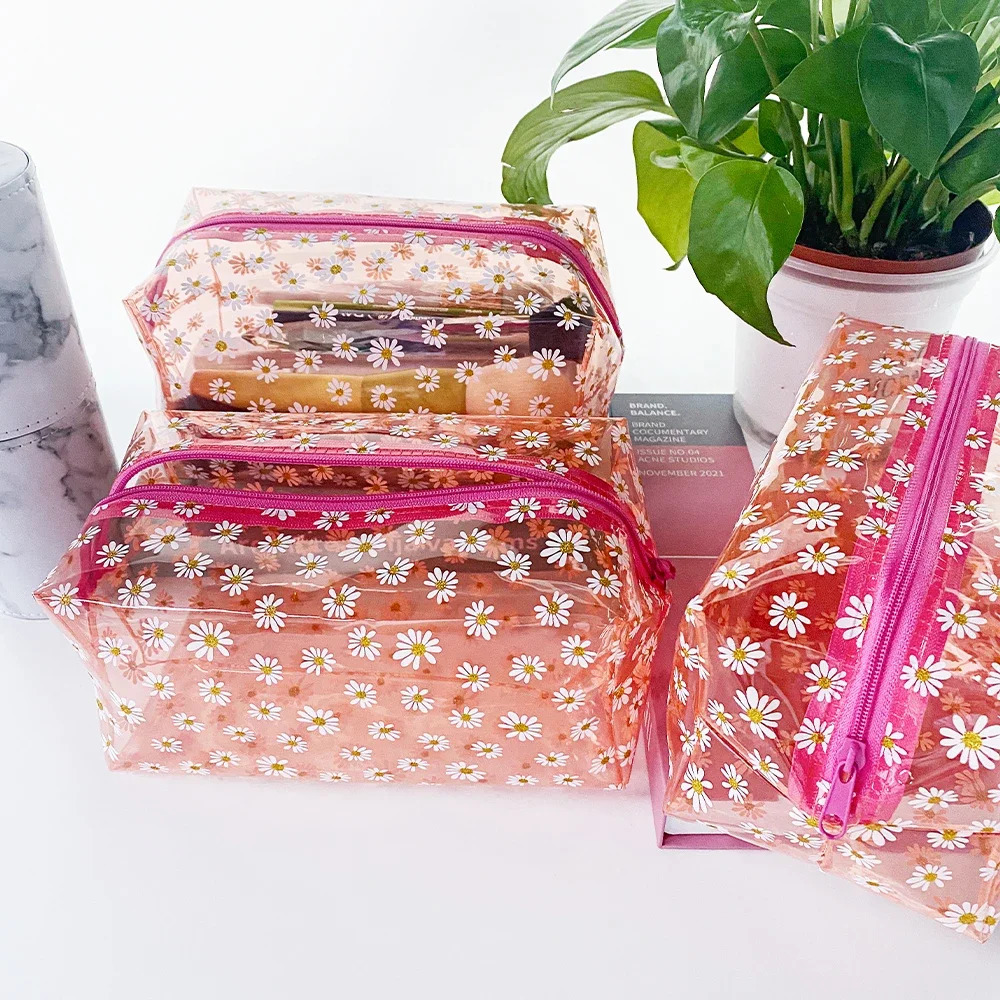Daisy Makeup Bag Clear Portable Daisy Makeup Bag Transparent Waterproof Woman Toilet Bag Durable Cosmetic Bag Makeup Bags250114