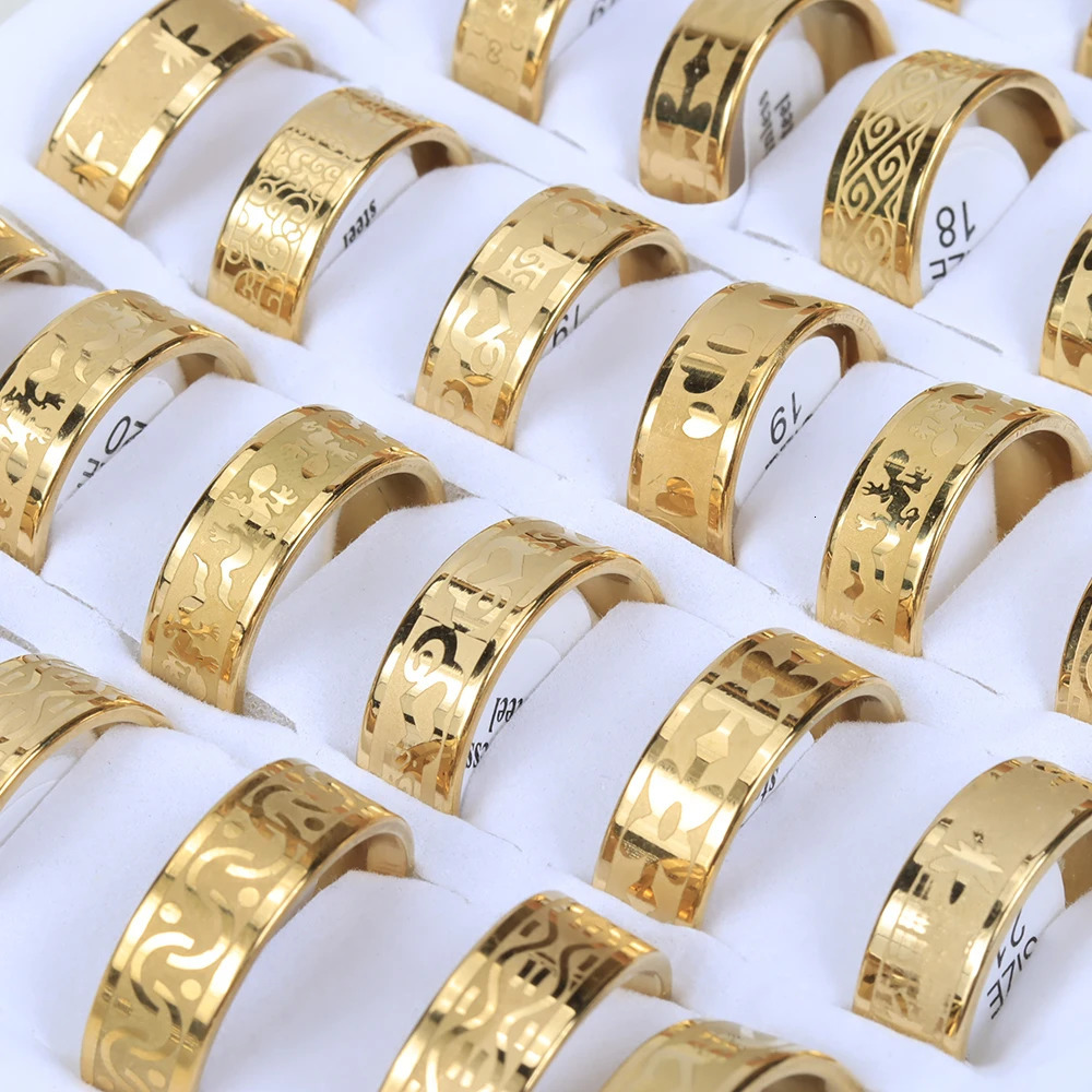 Bulk 24 Pcs/Lot Top Quality 8mm Engraving Stainless Steel Rings Men Party Gifts Waterproof Jewelry Size 17-21 250117