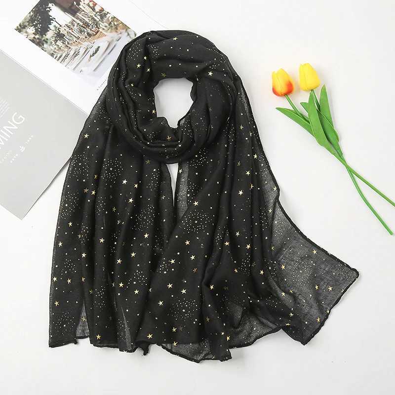 2025 Newest Glitter Cotton Scarf Women Luxury Muslim Fashion Hijab Golden Stars Womens Scarves Foulard Femme Muslim Bandana W250118