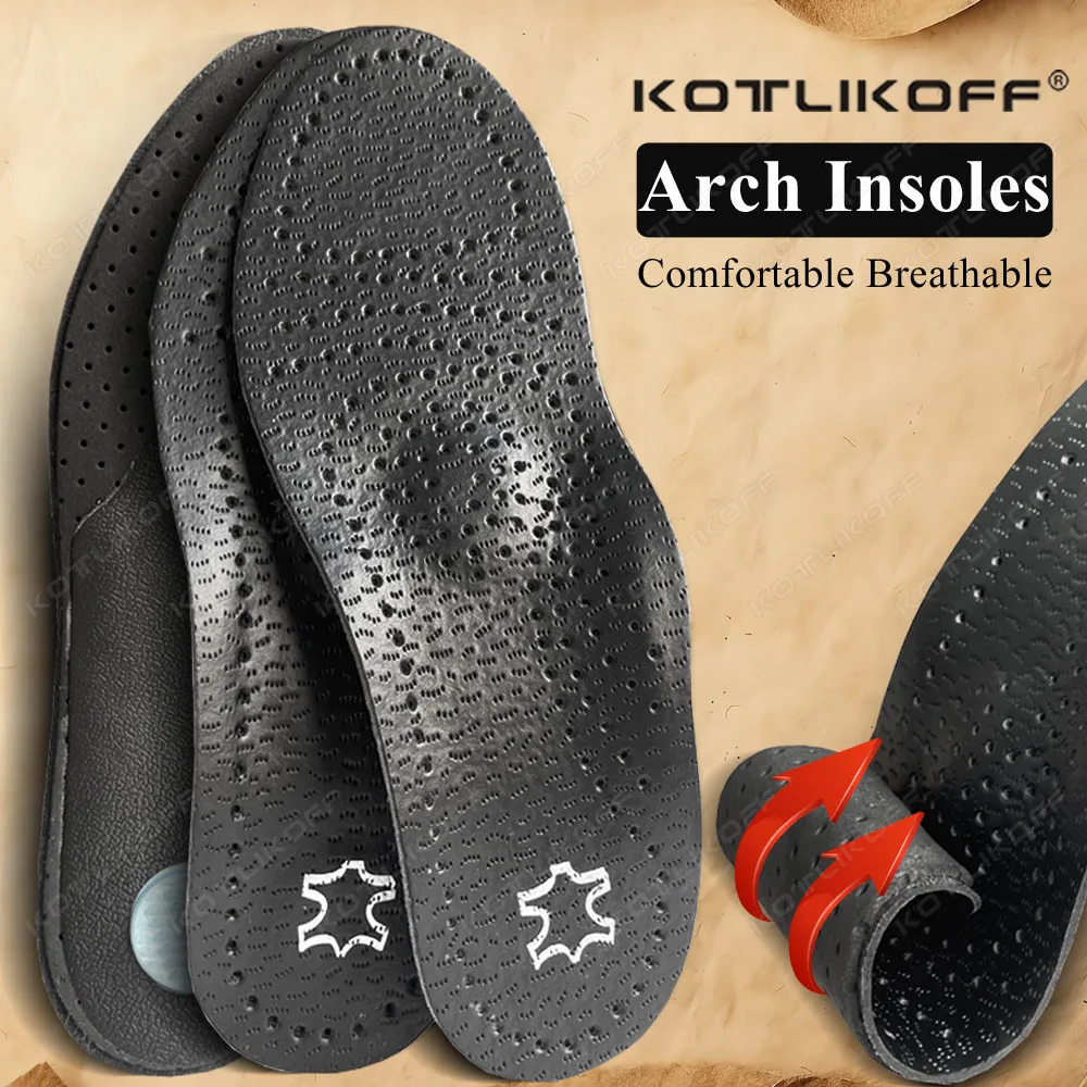 KOTLIKOFF Insole For Shoes Leather Ortic Insoles Flat Feet High Arch Support Orthopedic Shoes Sole O/X Leg Corrected Insert 250120