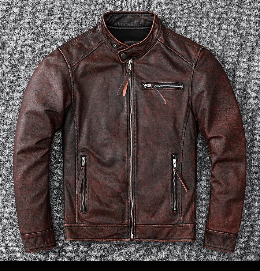 .classic motor styleblack genuine leather Jacketfashion men casual Leather coatstreet biker coatwholesales 250120