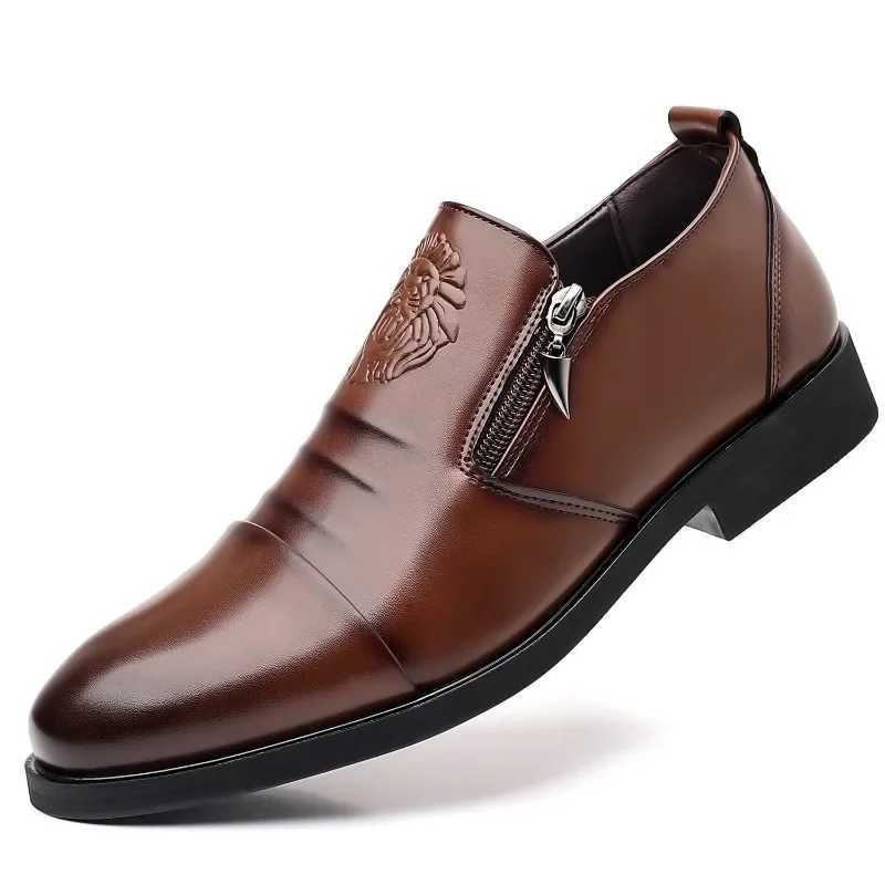 Luxury Men Li Head Zipper Men Dress Shoes Office Business Loafers High Quality Men Party Wedding Shoes New StyleXJ250118