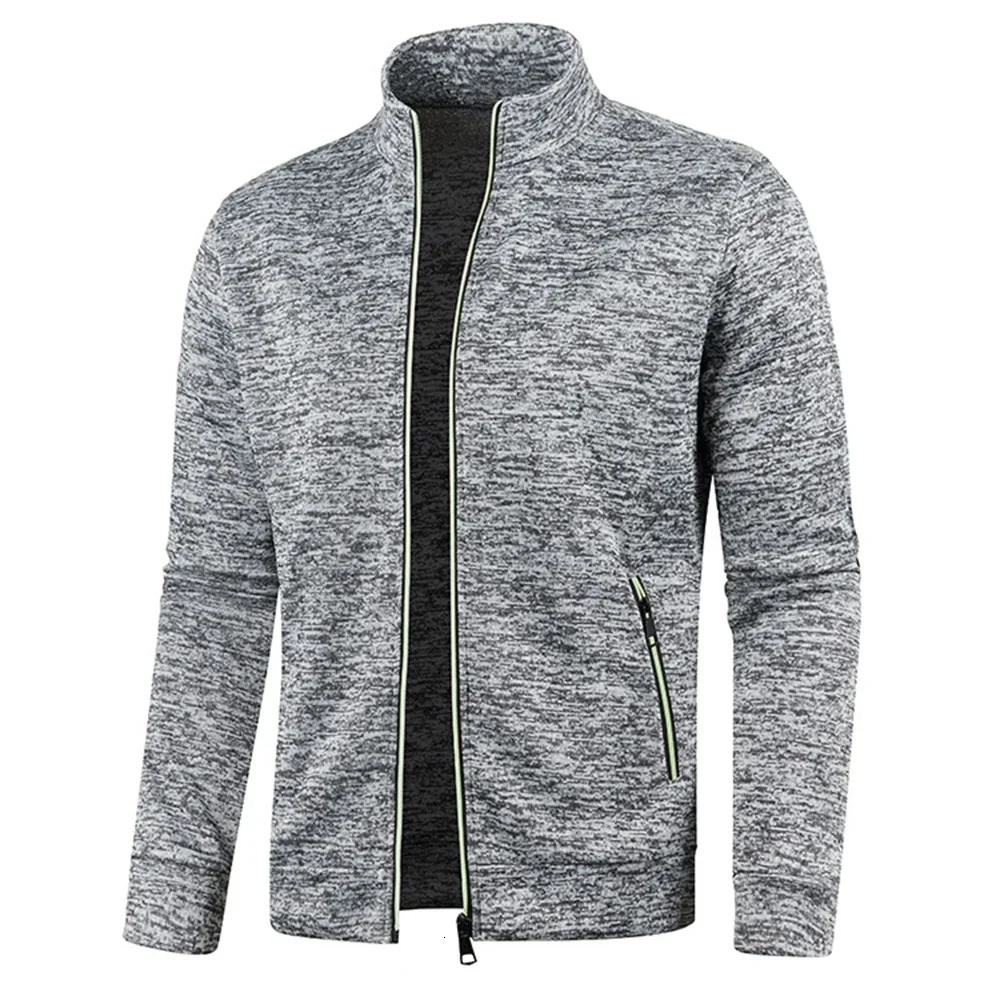 Autumn Mens Zipper Jacket Streetwear Stand Collar Fleece Coats Slim Fit Casual Long Sleeve Sweatshirt Male Solid Color Cardigan 250122