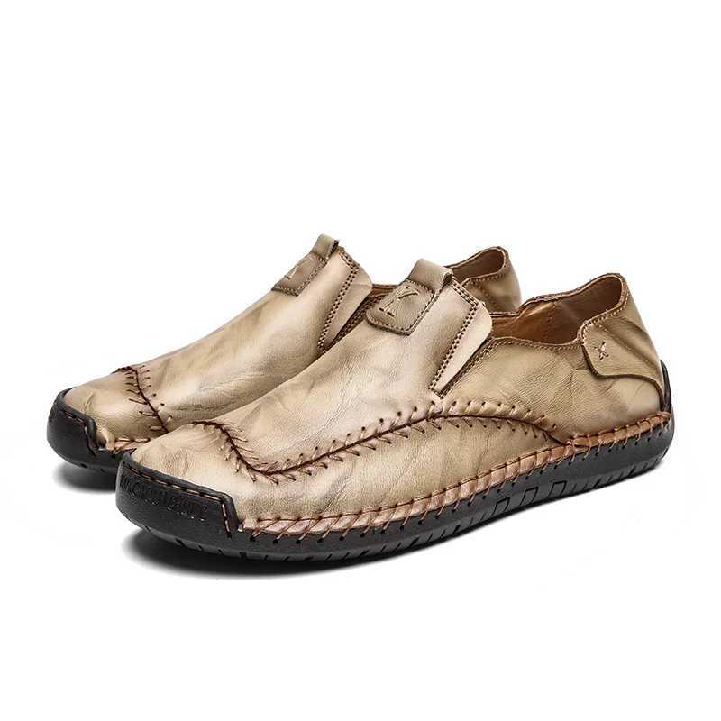 high quality leather casual boat shoes for men low cut handmade comfortable 47 48 new 2024 walking big size shoe brown khakiXJ250118