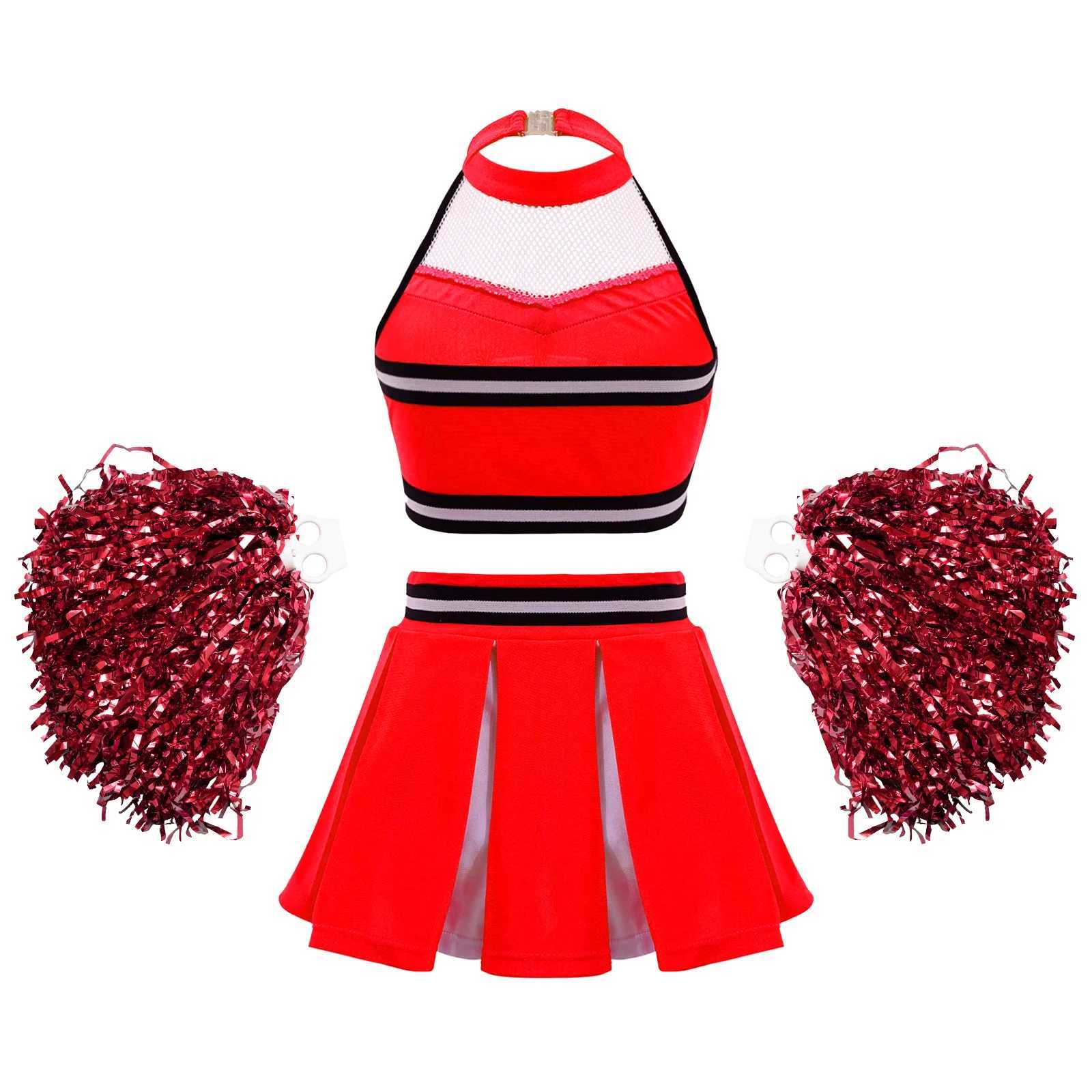 Childrens girls cheerleading costume dance costume cutting top+pleated skiing flower ball cheerleading uniform setW250121
