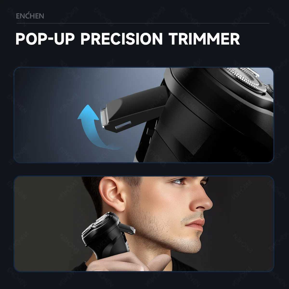 ENCHEN Electric Shaver Razor Beard Trimmer Hair Trimmer Rotary 3D Floating Portable Shaving Mane Shaver for Men BlackStone-CW250117
