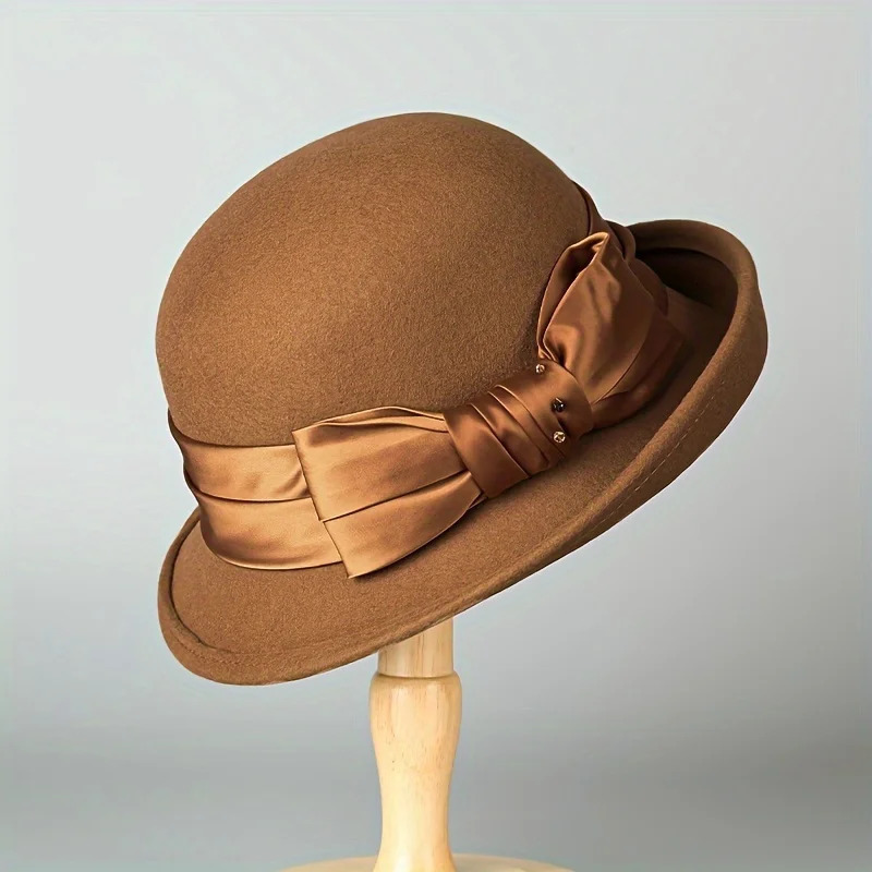 Woolen hat top autumn and winter French rolled edge basin fashionable felt British vintage fisherman 250118