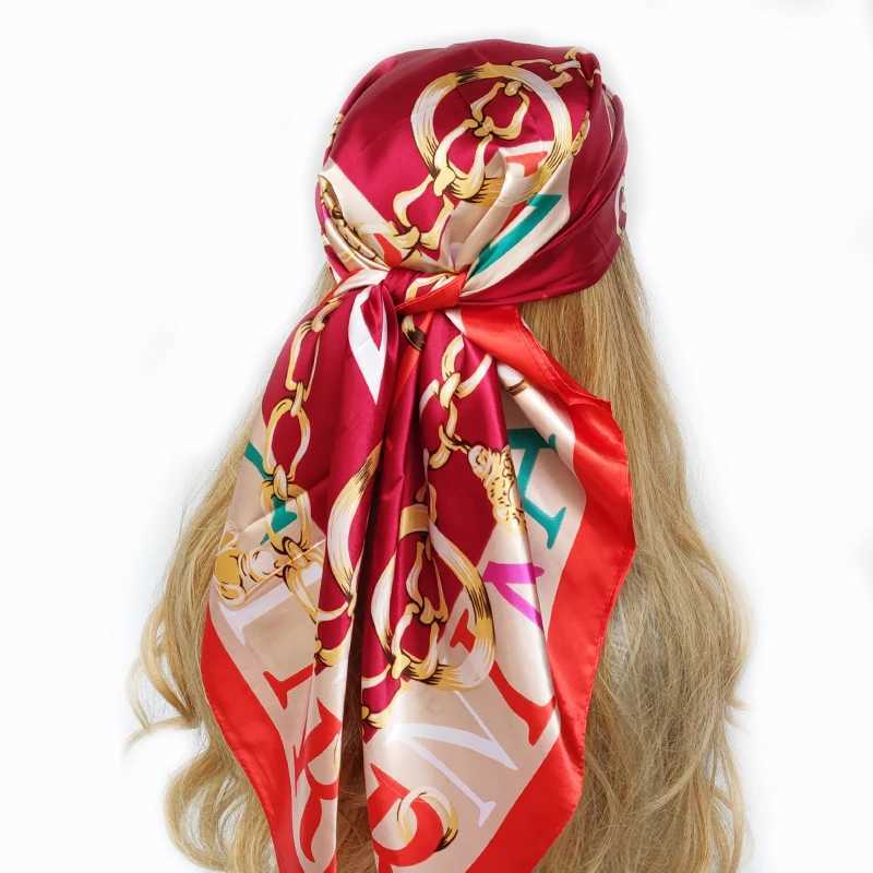 2023 new 90*90cm Fashion Imitated Silk Scarf Ladies Outdoor Print Luxury Neck Hair Decorate Headband Small Kerchief Soft Wr W250118