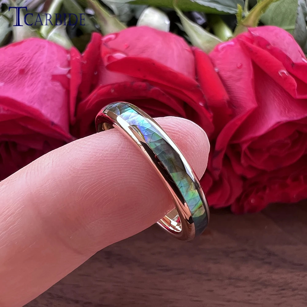 4mm Women Ring Tungsten Wedding Band Abalone Shell Inlay Domed Polished Trendy Jewelry 250117