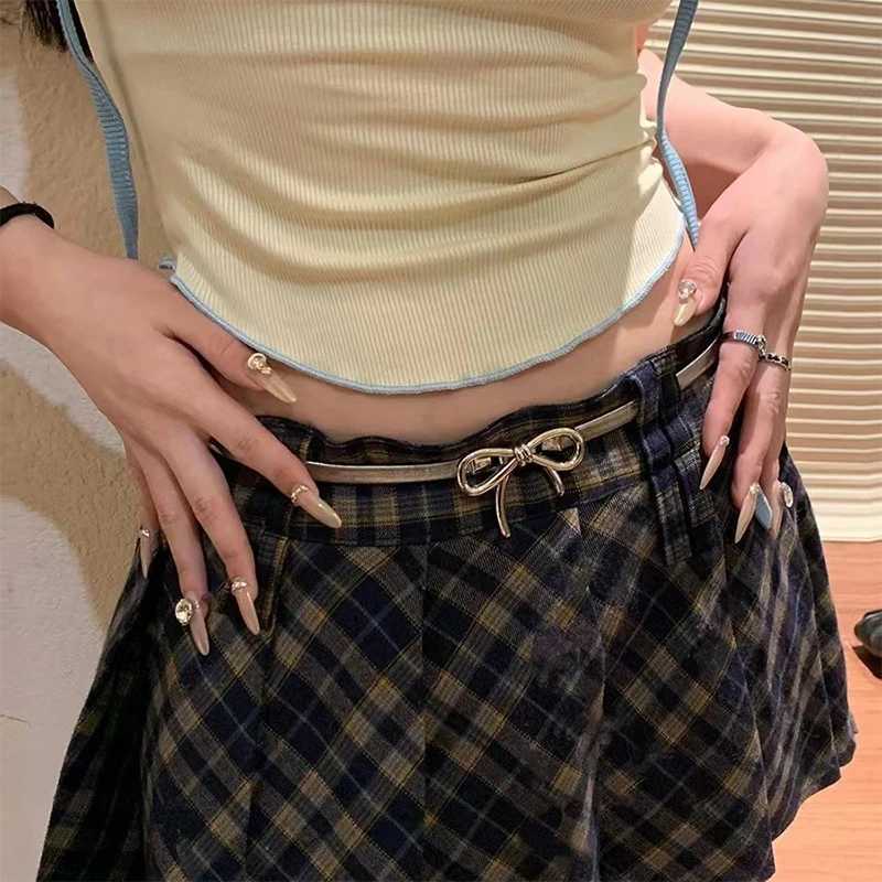 Ladies Elastic Metal Bowknot Y2K Girls Belt Women Narrow Female Elegant Waistband Waist Decorate For Dress W250120
