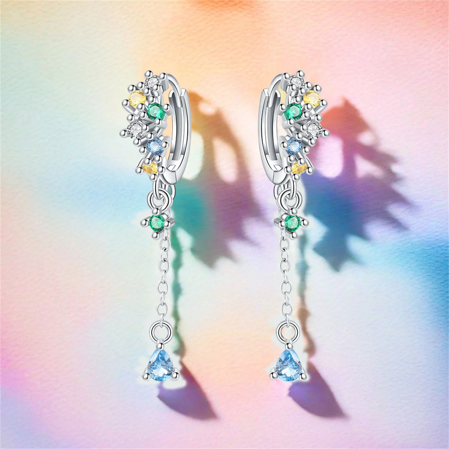 925 Sterling Silver Colorful Irregular Pendant Earrings For Women Womens Tassel Earrings Fashion Jewelry Birthday Fine Gifts 250120