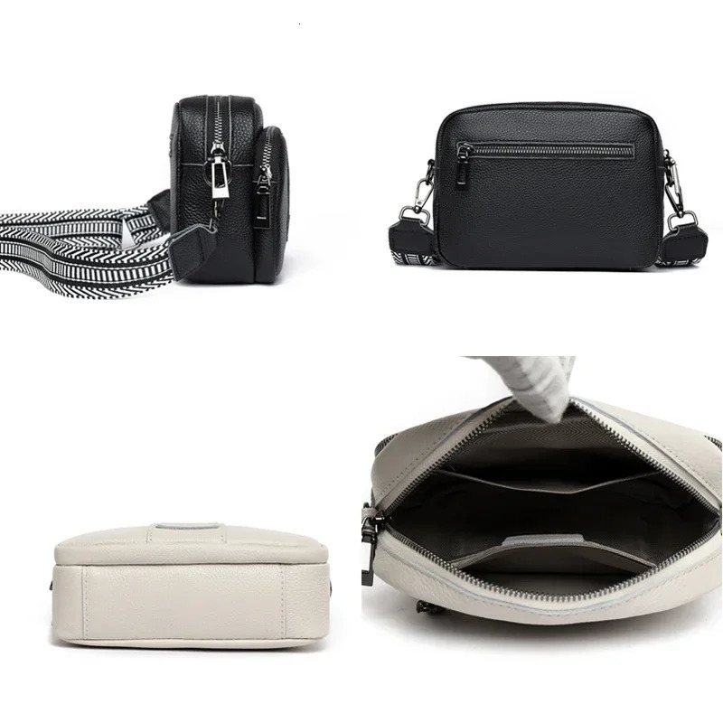 100% genuine leather messenger bag womens fashionable handbag wide shoulder strap hair clip ten letter Sac 250109