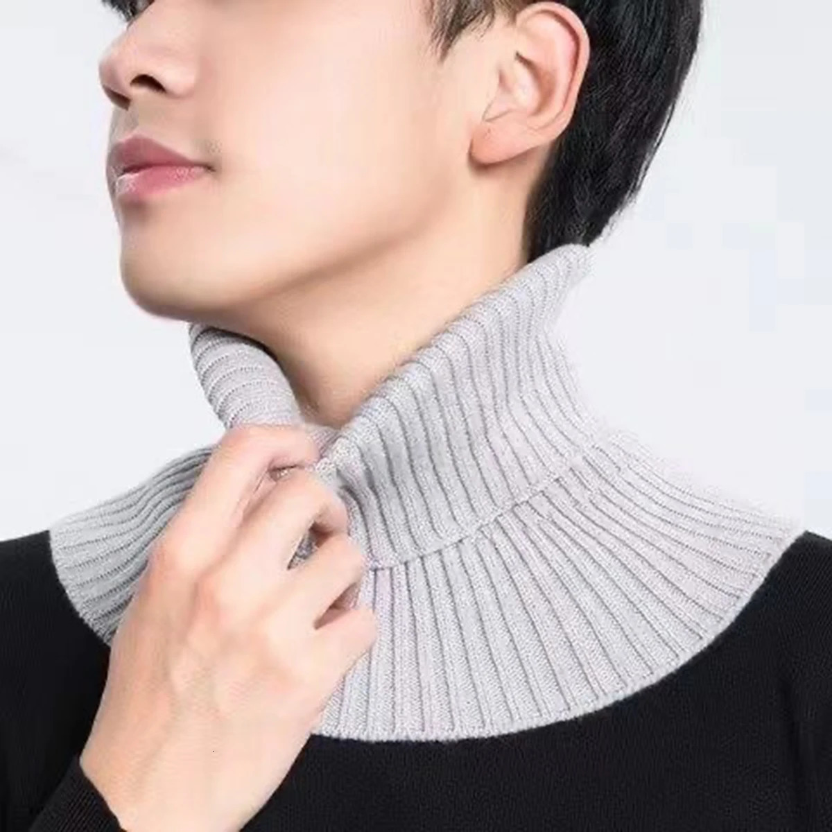 Fashion Men Winter Scarf Knitted Cotton Collar Women Warm Turtleneck Neck Warmer Detachable Windproof 250114