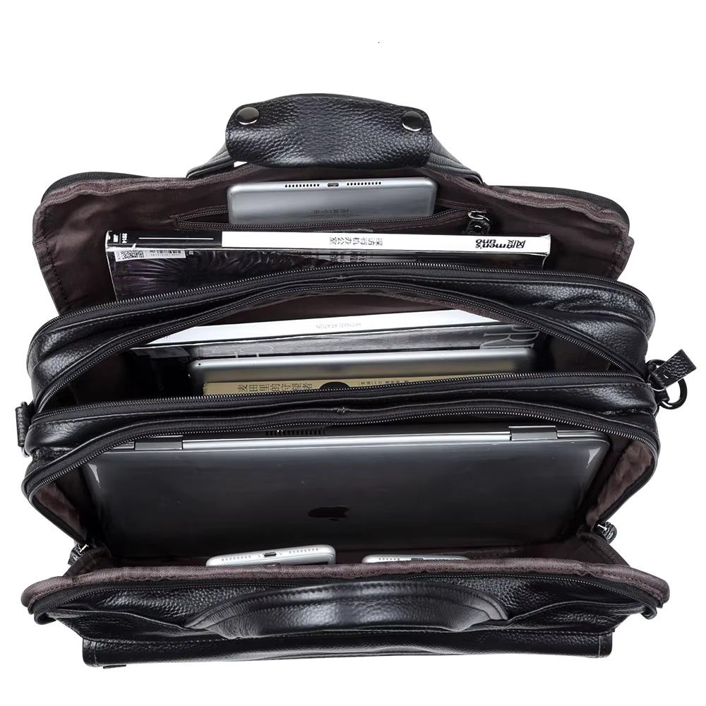 Fashion Genuine Leather Men A4 Office Handbag Business Casual Men's Travel Bag 15.6" Laptop Shoulder Bags Tote Briefcase