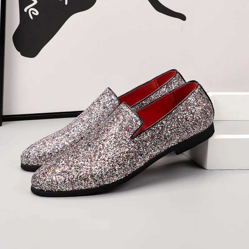 Mens Casual Shoes Mens Comfortable Driving Loafers Light Men Fi Sequins Bling Party Wedding Flats EU Sizes 38-48XJ250118