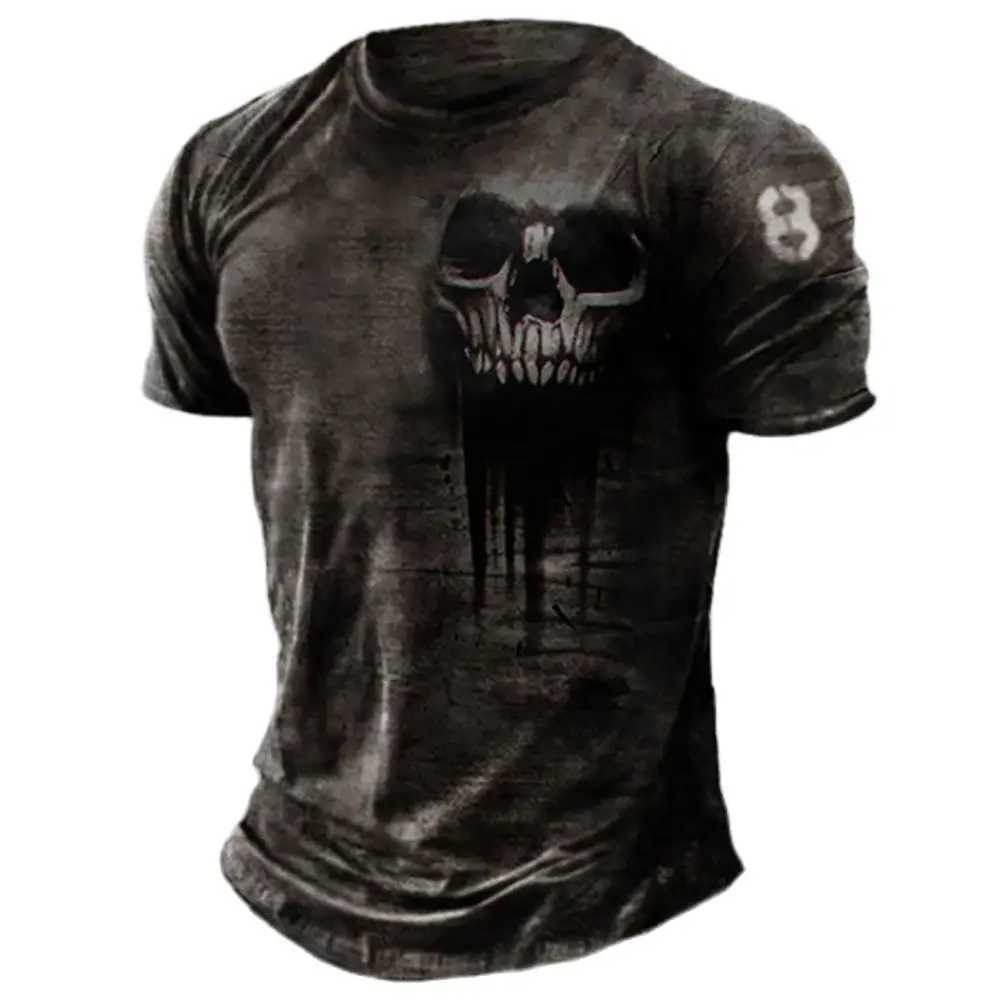 Mens summer T-shirt 3D retro horror skull top hip-hop rock streetwear O-neck short sleeved T-shirt oversized mens T-shirt W250117