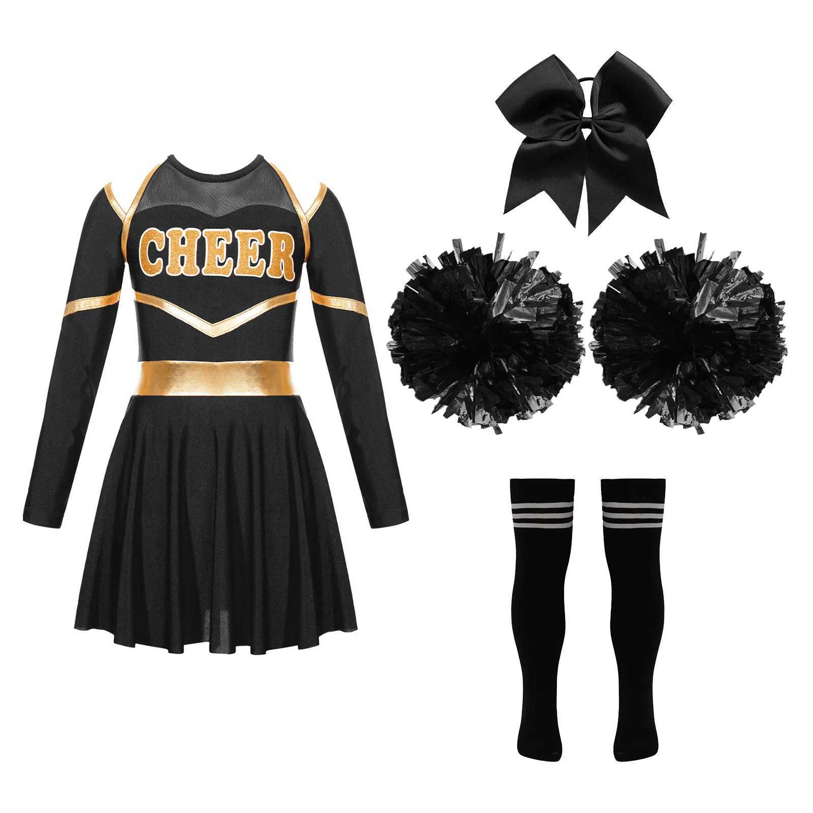 Kids Girls Cheerleading Uniform Dress With Flower Balls Sets Cheerleader Costumes Children Cheering Team Dance Outfits DancewearW250121