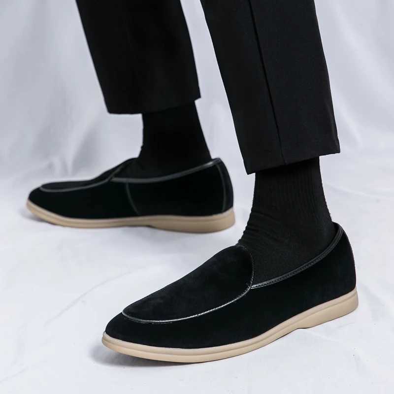 New Spring Suede Loafers Men Luxury Designer Shoes Fi Solid Color Pointed Head Loafers Shoes Casual Work Walking Flat ShoesXJ250118