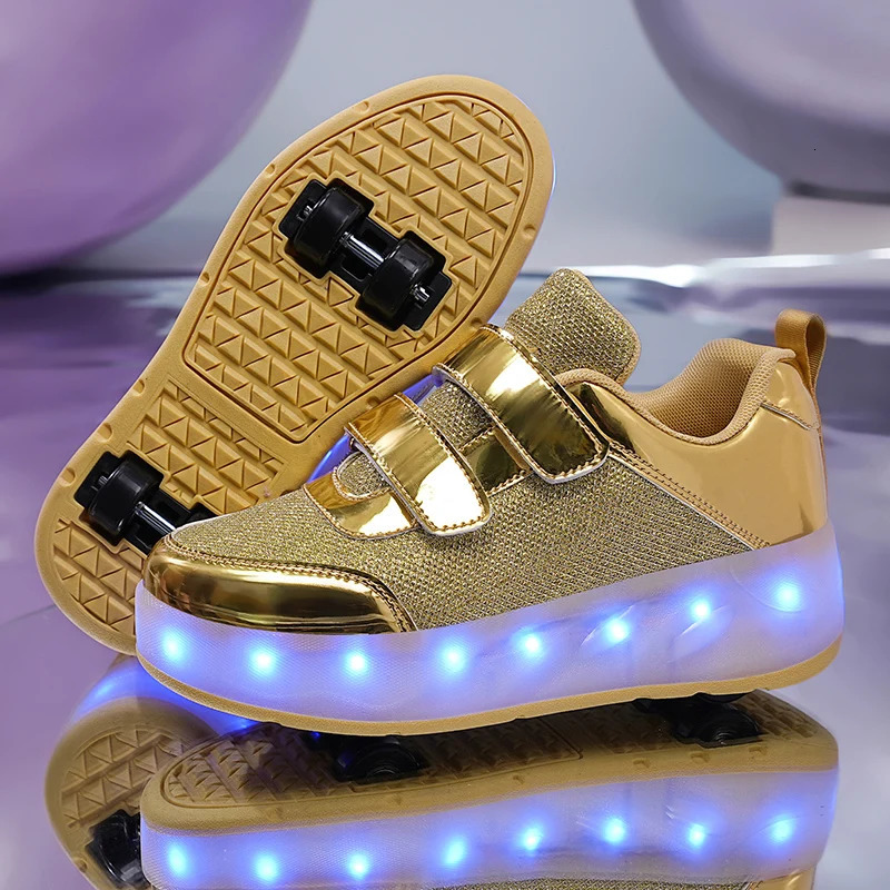 Childrens Sneakers Luminous Sole LED USB Rechargeable Boys and Girls Outdoor Roller Skating Shoes Fashion Skate 250115
