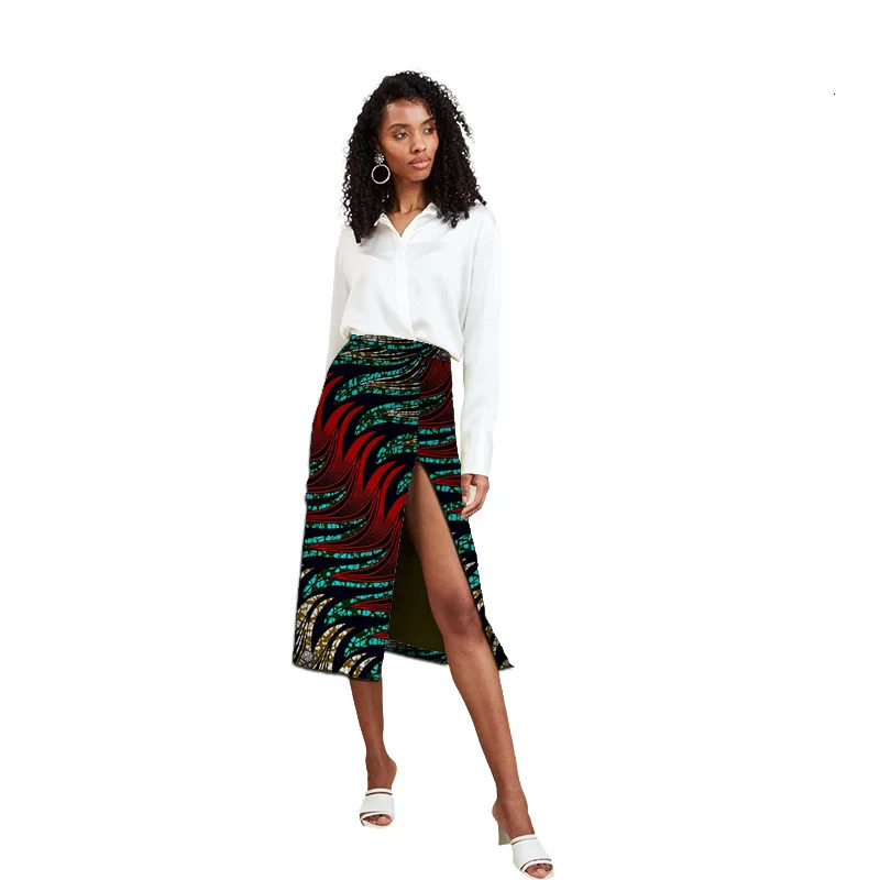 African Fashion Skirts Front Fork Original Tailored Womens Outfit Colorful Print Female Party Wear 250118
