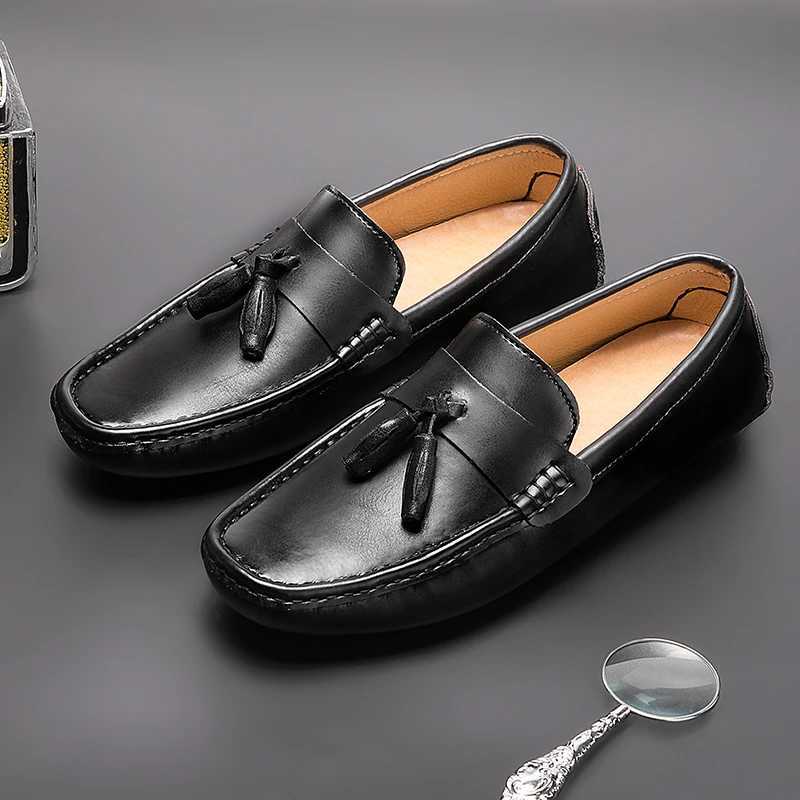 Italian Mens Shoes Casual Brands Slip Formal Luxury Shoes Men Tassel Loafers Genuine Leather Brown Driving ShoesXJ250118