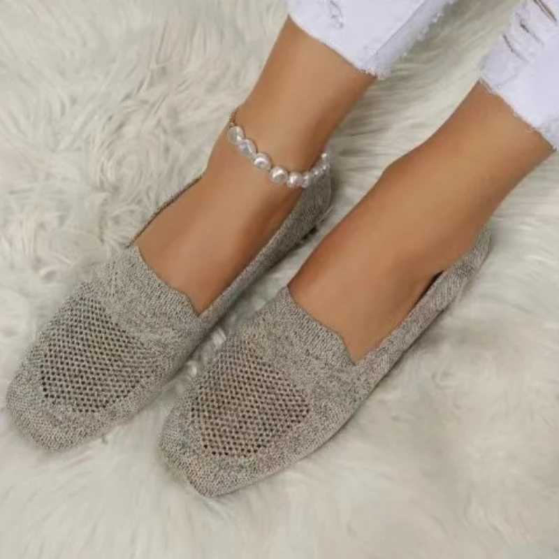 2024 Solid Color Square Toe Mesh Loafers Shallow Women Flats Shoes Soft Bottom Knit Ballet Flats Shoes Casual Slip Boat ShoesXJ250118