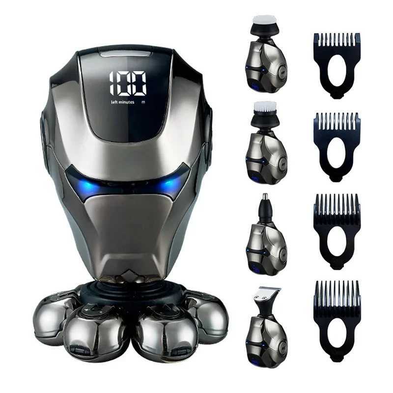 5-IN-1 Men Rechargeable Bald Head Electric Shaver 7D Floating Head Beard Nose Ear Hair Trimmer Razor Clipper Facial BrushW250117