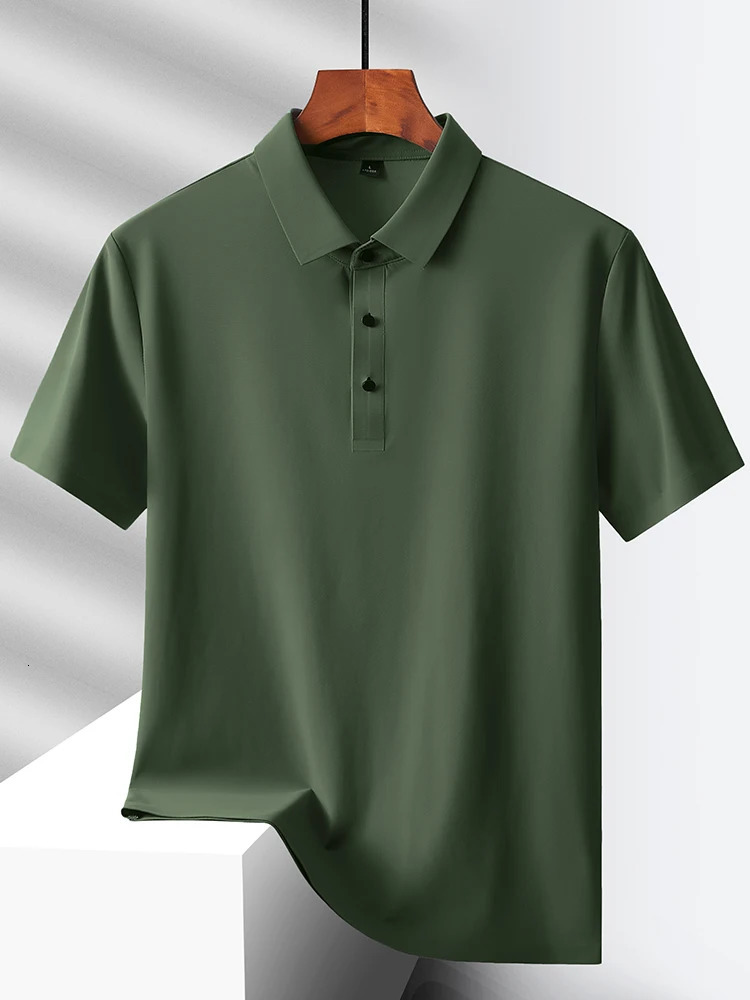 2024 Summer High-End Mesh Ice Silk Short-Sleeved T-Shirt Mens Shirt Collar Purple Khaki Green Solid Color Slip Polo 250120