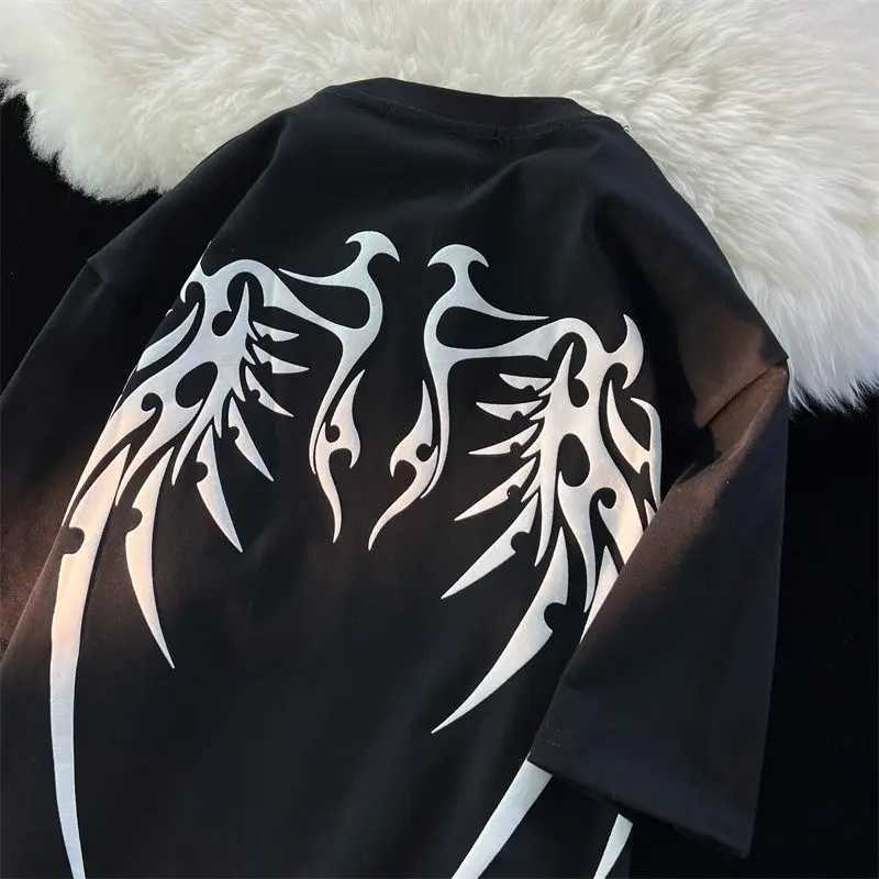 American style retro design handsome wing printed T-shirt fashion trend street wear couple spring/summer Y2K W250117