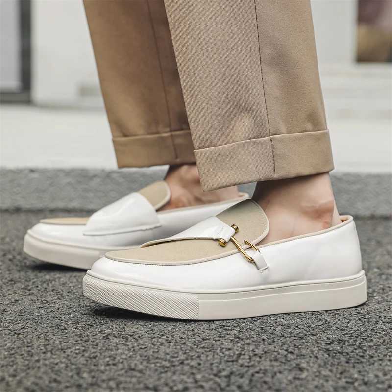 Hight Quality Casual White Leather Shoes For Men New Platform Walking White Sneakers Male British Style Loafers Yuppie Men 2025XJ250118