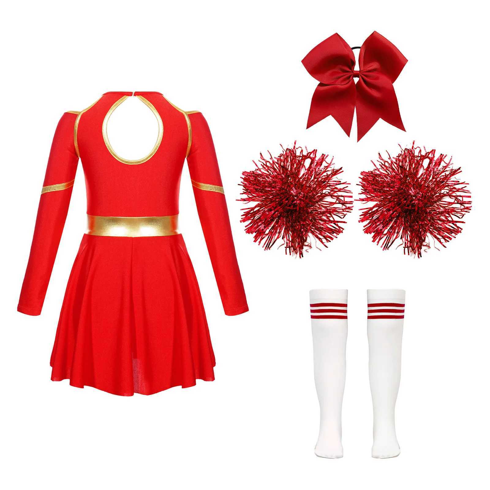 Kids Girls Cheerleading Uniform Dress With Flower Balls Sets Cheerleader Costumes Children Cheering Team Dance Outfits DancewearW250121