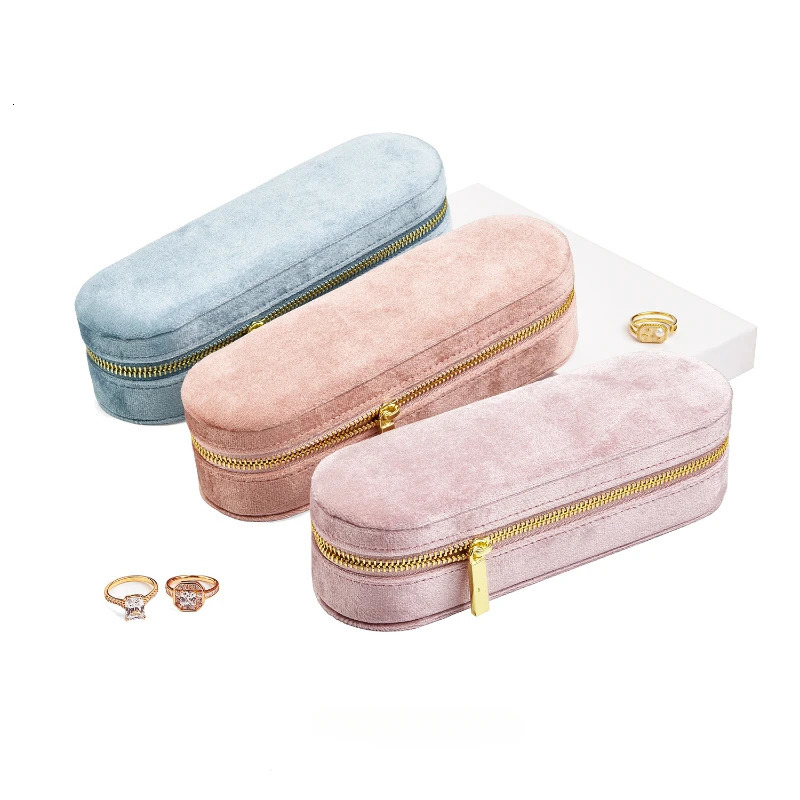 Velvet Jewelry Storage Box Ring Earrings Delicate Small Mini Simple Style Portable Zipper Box Ring Holder 250117
