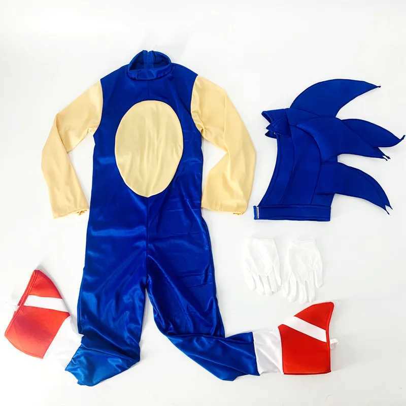 Halloween Costume Blue Sonic Costume Childrens Performance Costume Headwear Gloves Full Set Anime Cosplay Jumpsuits W250117