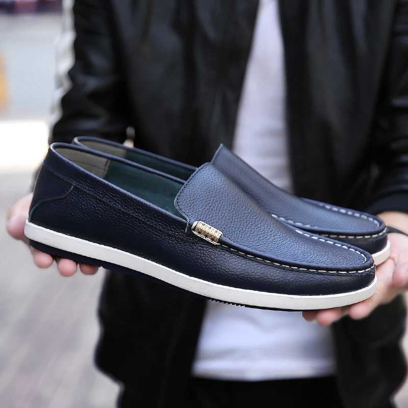 2023 New Men Loafers Fi Genuine Leather Casual Flat Slip - Driving Footwear Boat Shoes Comfortable Lazy Male ShoesXJ250118