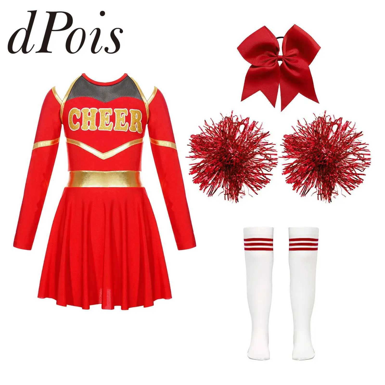 Kids Girls Cheerleading Uniform Dress With Flower Balls Sets Cheerleader Costumes Children Cheering Team Dance Outfits DancewearW250121
