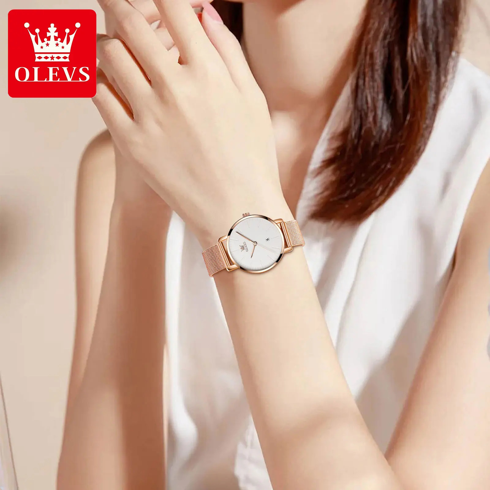 OLEVS Fashion Watch for Women Rose Gold Waterproof Quartz Ladies Wristwatch Original Simple Womens Watches Montre Femme 250121